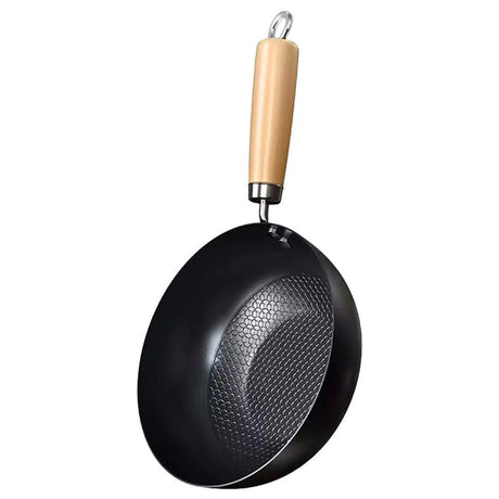 Heavy Duty Mini Wok | Uncoated NonStick Iron Pan with Wooden Handle | 26cm Versatile Cooking Tool- Furaha Finds Kenya