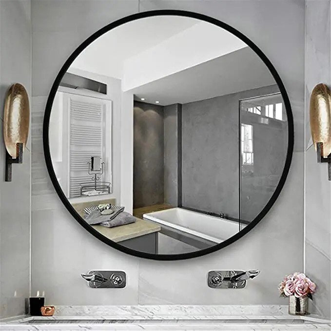 Contemporary Round Mirror Elegant Metal Frame Glass Mirror Glass Mirror Metal Frame Mirror Modern Wall Mirror Bathroom Vanity Mirror Entryway Mirror Living Room Mirror Bathroom Living Room Bedroom Entryways Home Decor