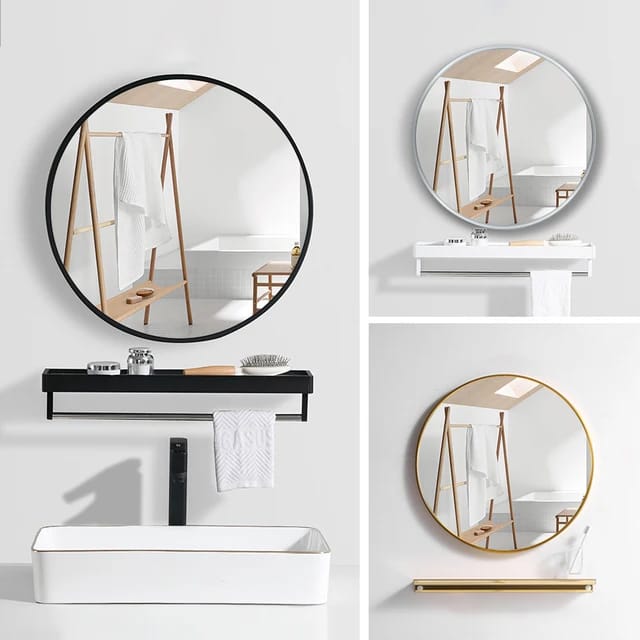 Contemporary Round Mirror Elegant Metal Frame Glass Mirror Glass Mirror Metal Frame Mirror Modern Wall Mirror Bathroom Vanity Mirror Entryway Mirror Living Room Mirror Bathroom Living Room Bedroom Entryways Home Decor