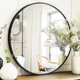 Contemporary Round Mirror Elegant Metal Frame Glass Mirror Glass Mirror Metal Frame Mirror Modern Wall Mirror Bathroom Vanity Mirror Entryway Mirror Living Room Mirror Bathroom Living Room Bedroom Entryways Home Decor