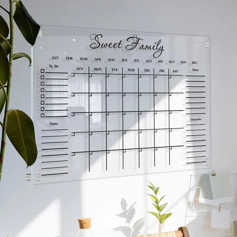42cm x 29.7cm Multipurpose Durable Acrylic Notes Board, Meal Planner Erasable & Stylish  Easily Mountable Offices Kitchen  Workspaces