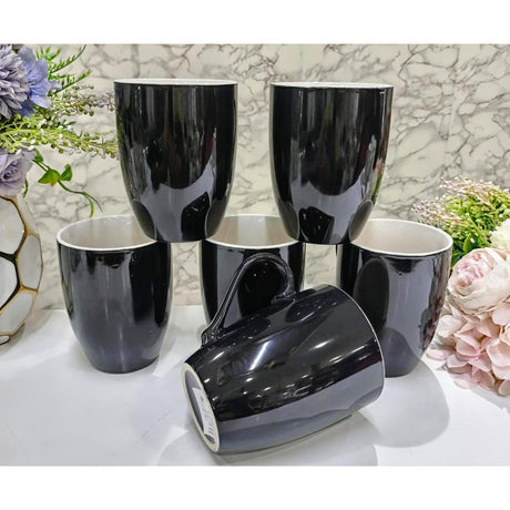 Black Ceramic Mugs 6-Piece Set – 350ml Capacity, Elegant Coffee & Tea Cups- Furaha Finds Kenya