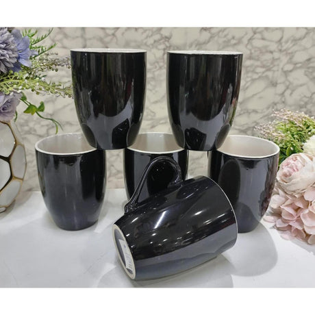 Black Ceramic Mugs 6-Piece Set – 350ml Capacity, Elegant Coffee & Tea Cups- Furaha Finds Kenya
