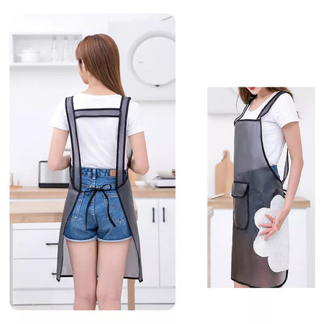 Waterproof Transparent Kitchen Apron Oil Resistant, Wipeable Apron with Pockets for Men & Women, 64x98cm- Furaha Finds Kenya