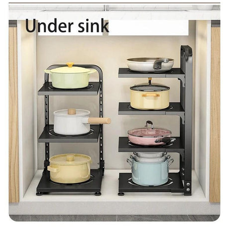 Adjustable Kitchen Storage Rack 3Tier & 4Tier, Carbon Black Steel, Freely Adjustable Shelving- Furaha Finds Kenya