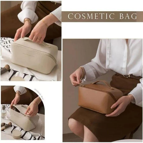 Large PU Leather Cosmetic Bag for Women – Luxury Travel Makeup Pouch & Toiletries Organizer