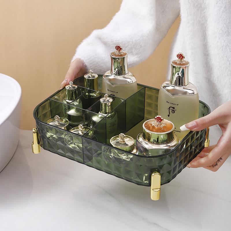Large Capacity MultiGrids Transparent Makeup Organizer Space Saving Cosmetic and Skincare Storage Solution