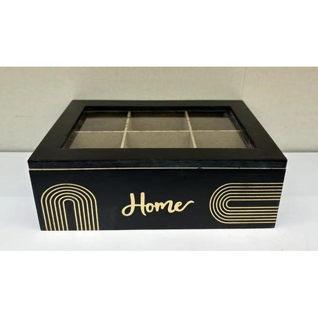 6 Compartment Wooden Teabag/Coffee Organizer | Black & White | Eco-Friendly Wood with Stainless Steel Frame- Furaha Finds Kenya