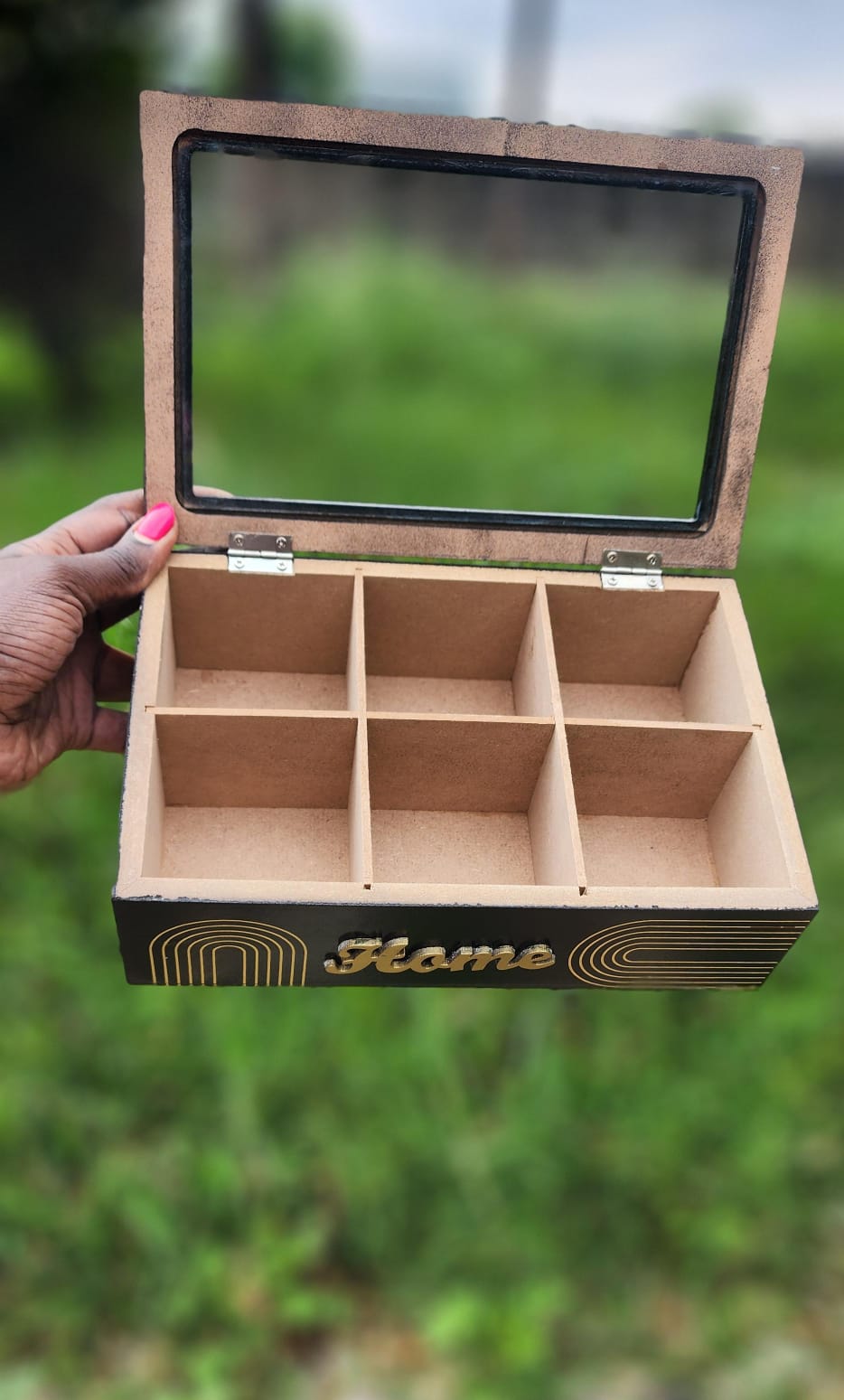 6 Compartment Wooden Teabag/Coffee Organizer | Black & White | Eco-Friendly Wood with Stainless Steel Frame