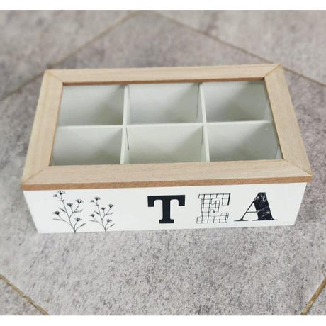 6 Compartment Wooden Teabag/Coffee Organizer | Black & White | Eco-Friendly Wood with Stainless Steel Frame- Furaha Finds Kenya
