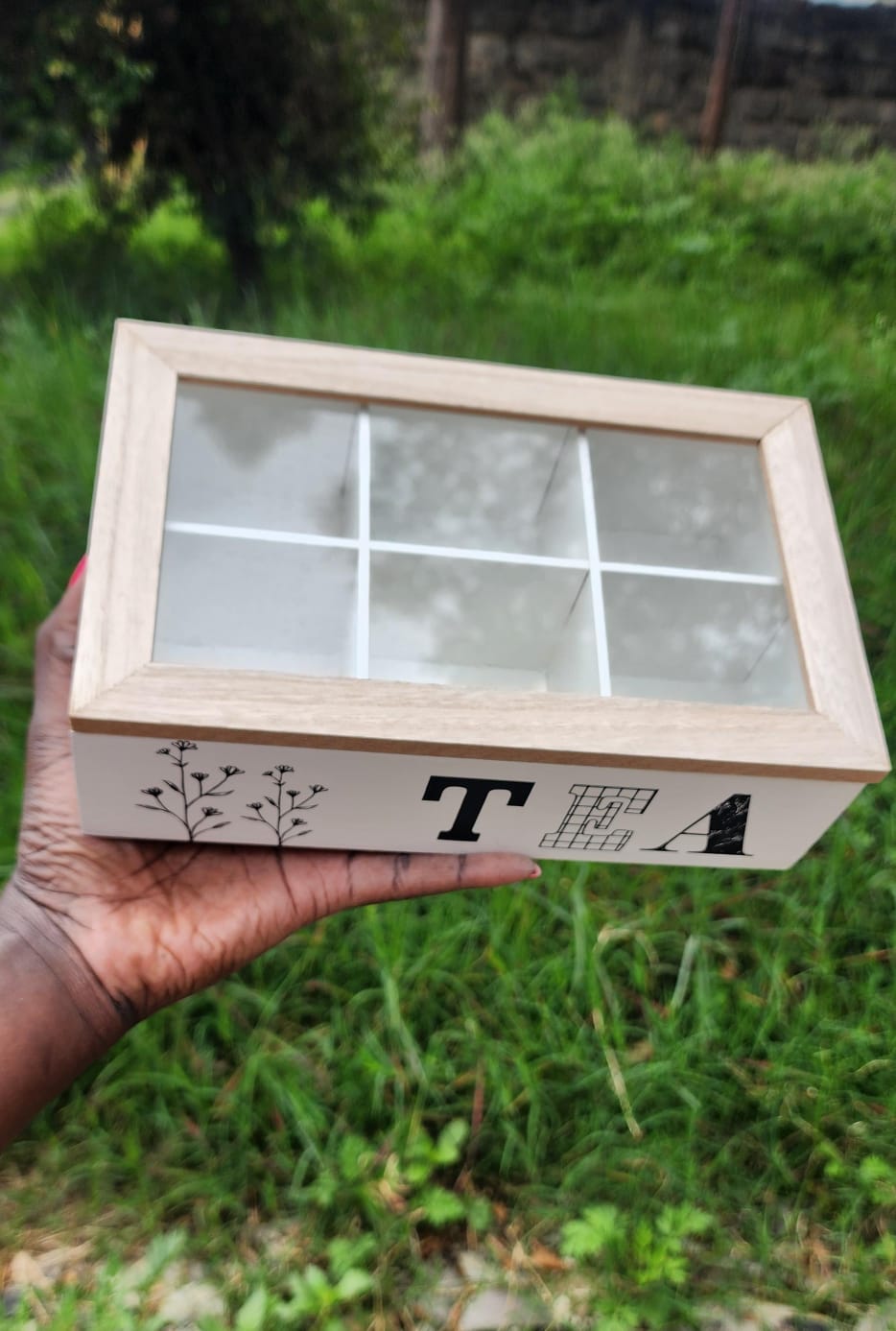 6 Compartment Wooden Teabag/Coffee Organizer | Black & White | Eco-Friendly Wood with Stainless Steel Frame