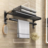 Furaha Finds Black Heavy Aluminum Double Layer Towel Rack 60cm Foldable Shelf, Non Drilling or Drilling Option for Bathroom