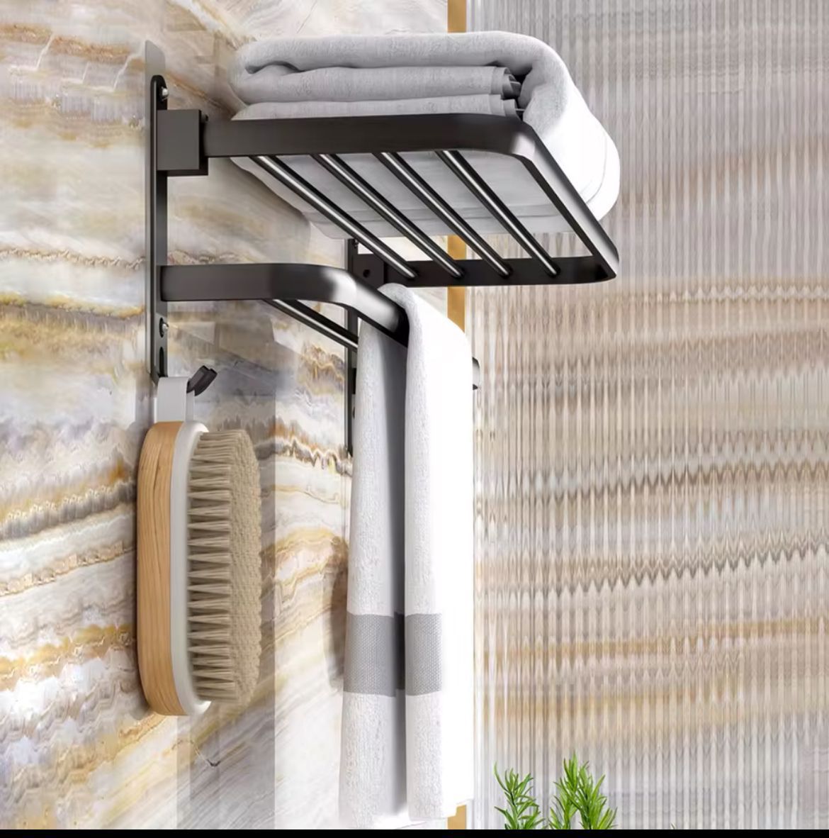 Furaha Finds Black Heavy Aluminum Double Layer Towel Rack 60cm Foldable Shelf, Non Drilling or Drilling Option for Bathroom