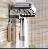 Furaha Finds Black Heavy Aluminum Double Layer Towel Rack 60cm Foldable Shelf, Non Drilling or Drilling Option for Bathroom