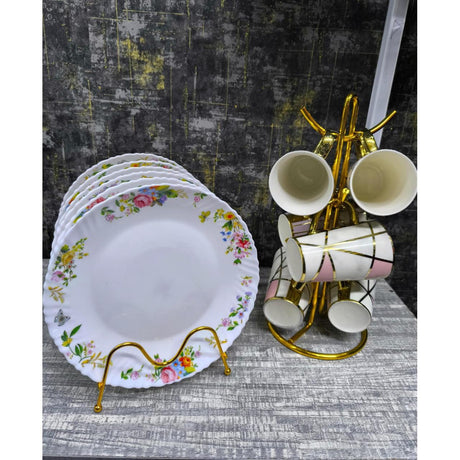 12 Piece Dinner Set Combo | Elegant Plates & Long Gold Mugs for Sophisticated Dining- Furaha Finds Kenya