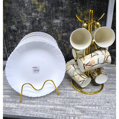 12 Piece Dinner Set Combo | Elegant Plates & Long Gold Mugs for Sophisticated Dining- Furaha Finds Kenya