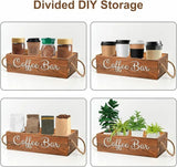 Wooden Coffee/Tea Organizer with 3 Removable Dividers | Eco-Friendly, Hand-Painted Coffee Bar Design