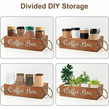Wooden Coffee/Tea Organizer with 3 Removable Dividers | Eco-Friendly, Hand-Painted Coffee Bar Design- Furaha Finds Kenya