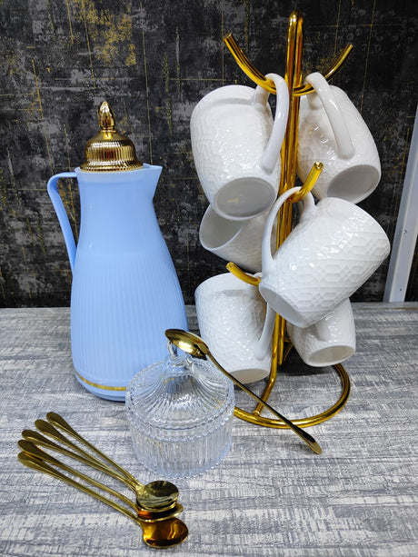 14 Piece Beautiful Tea Set | Elegant Flask, Cups, Sugar Dish & Gold Spoons- Furaha Finds Kenya