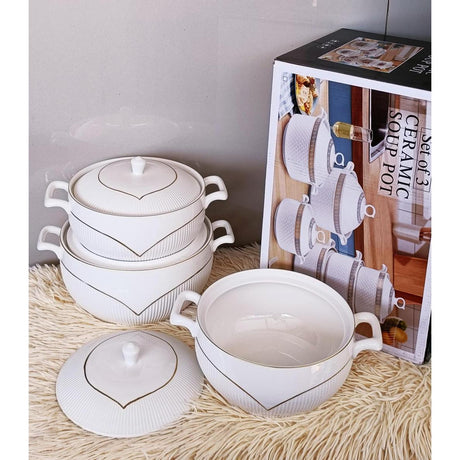 High Quality Ceramic 3-piece Serving Bowls Set, White- Furaha Finds Kenya