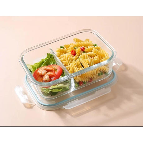 Glass Food Container,1050ml,With Partitions,Leak Proof,For Microwave,Oven, Fridge, Dishwasher safe,Meal Prep, Airtight Containers,Pink,Blue,Clear- Furaha Finds Kenya
