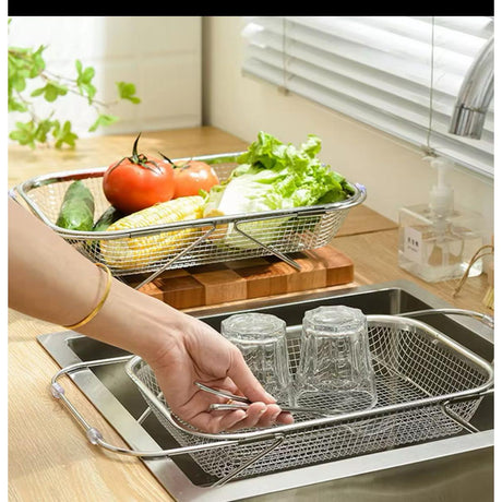Stainless Steel Expandable Over The Sink Colander Adjustable Strainer Basket for Fruits, Vegetables, and Kitchen Sink Draining- Furaha Finds Kenya