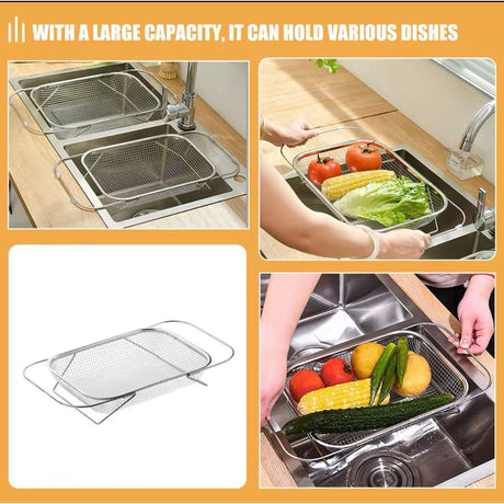 Stainless Steel Expandable Over The Sink Colander Adjustable Strainer Basket for Fruits, Vegetables, and Kitchen Sink Draining- Furaha Finds Kenya