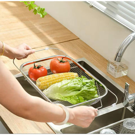Stainless Steel Expandable Over The Sink Colander Adjustable Strainer Basket for Fruits, Vegetables, and Kitchen Sink Draining- Furaha Finds Kenya