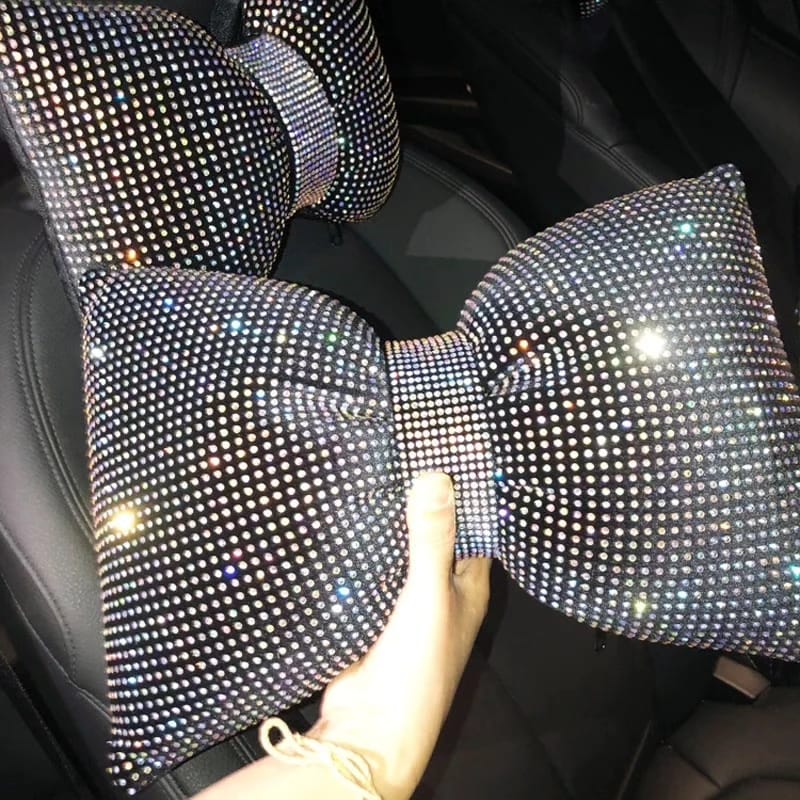 Furaha Finds Universal Luxury Rhinestone Diamond Bowknot Car Headrest Neck Pillow