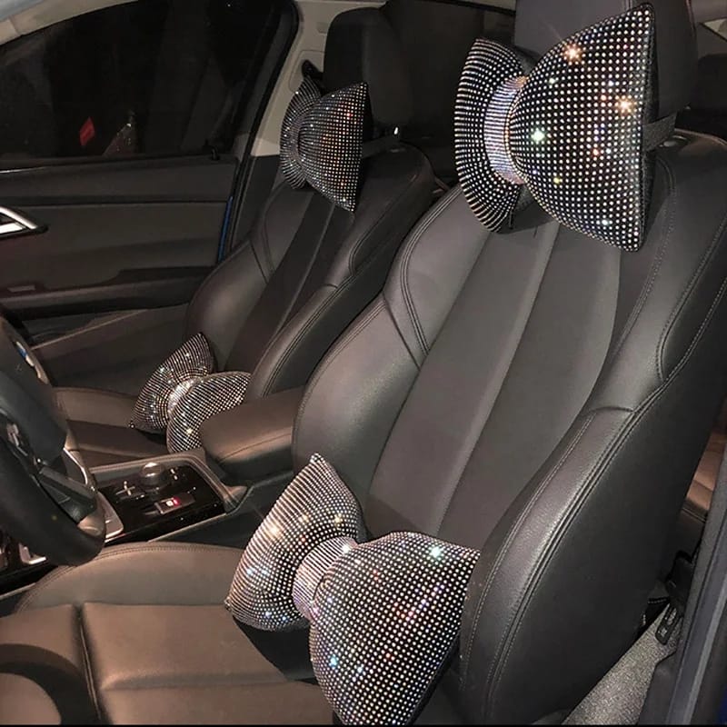 Furaha Finds Universal Luxury Rhinestone Diamond Bowknot Car Headrest Neck Pillow