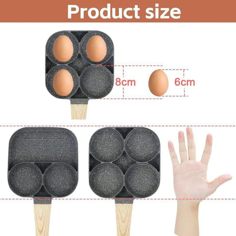 3 & 4 Hole Aluminium Breakfast Pan Nonstick Coating Frying Pan with Anti Scald Handle, Compatible with Gas & Induction Stoves- Furaha Finds Kenya