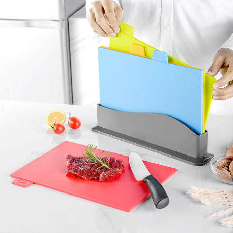 4 in 1 Durable Non Porous Plastic Chopping Board Set with Stand Multipurpose Kitchen Cutting Boards- Furaha Finds Kenya