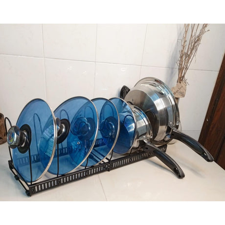 Adjustable & Detachable Pan, Pot, Lid Storage Rack | Expandable Heavy Iron Organizer for Kitchen, 30-58cm- Furaha Finds Kenya