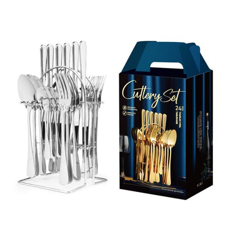 24pcs Stainless Steel Silver Cutlery Set – Elegant and Durable Flatware for Home and Dining- Furaha Finds Kenya
