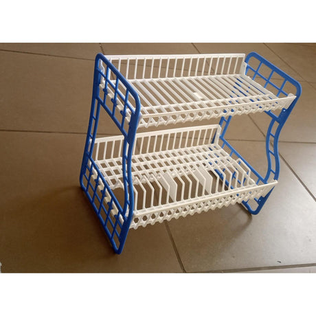 Two-Tier Plastic Dish Rack – Durable Kitchen Organizer for Plates and Cutlery (Available in Blue, Green, Red)- Furaha Finds Kenya