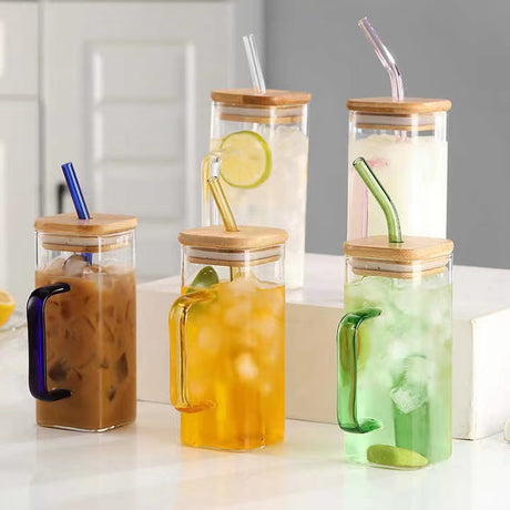 500ml Borosilicate Square Glass Tumbler with Colored Straw Stylish & Versatile- Furaha Finds Kenya