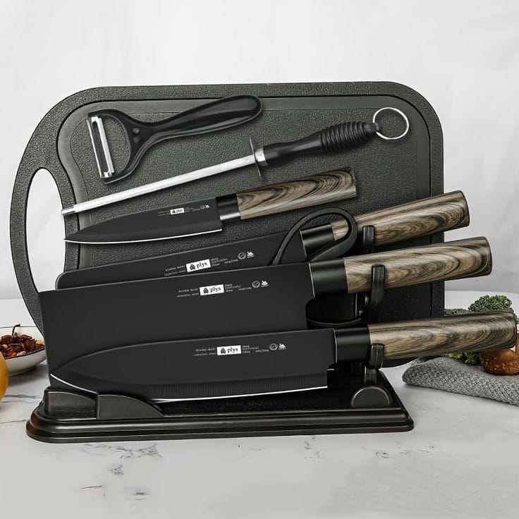 
Furaha Finds 7-piece chef's knife set made from high-quality stainless steel. Available at the shop for professional and home kitchen use. Perfect for slicing, chopping, and dicing.