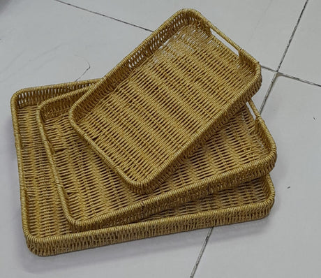3 in 1 Rattan Trays Set of 3 – Woven Oval and Rectangular Decorative Trays for Rustic Breakfast, Drinks, Snack, and Bread Serving- Furaha Finds Kenya