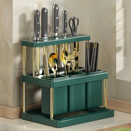 Multifunctional Kitchen Cutlery Holder Spoon Fork Chopstick Knives Storage Rack with Drain (25cm x 23cm x 16cm)- Furaha Finds Kenya