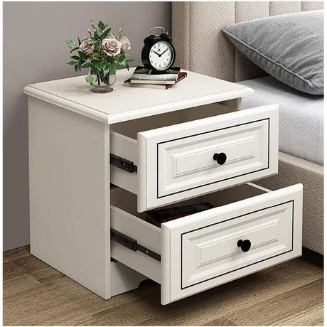 Nordic Luxury Double Drawer Bedside Cabinet White, Large Capacity Storage (50x45x35cm)