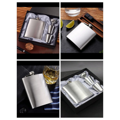 Stainless Steel Whiskey Flask with Two Tot Glasses 200ml Pocket Flask Set for Travel, Camping, and Outdoor Use (Silver)- Furaha Finds Kenya