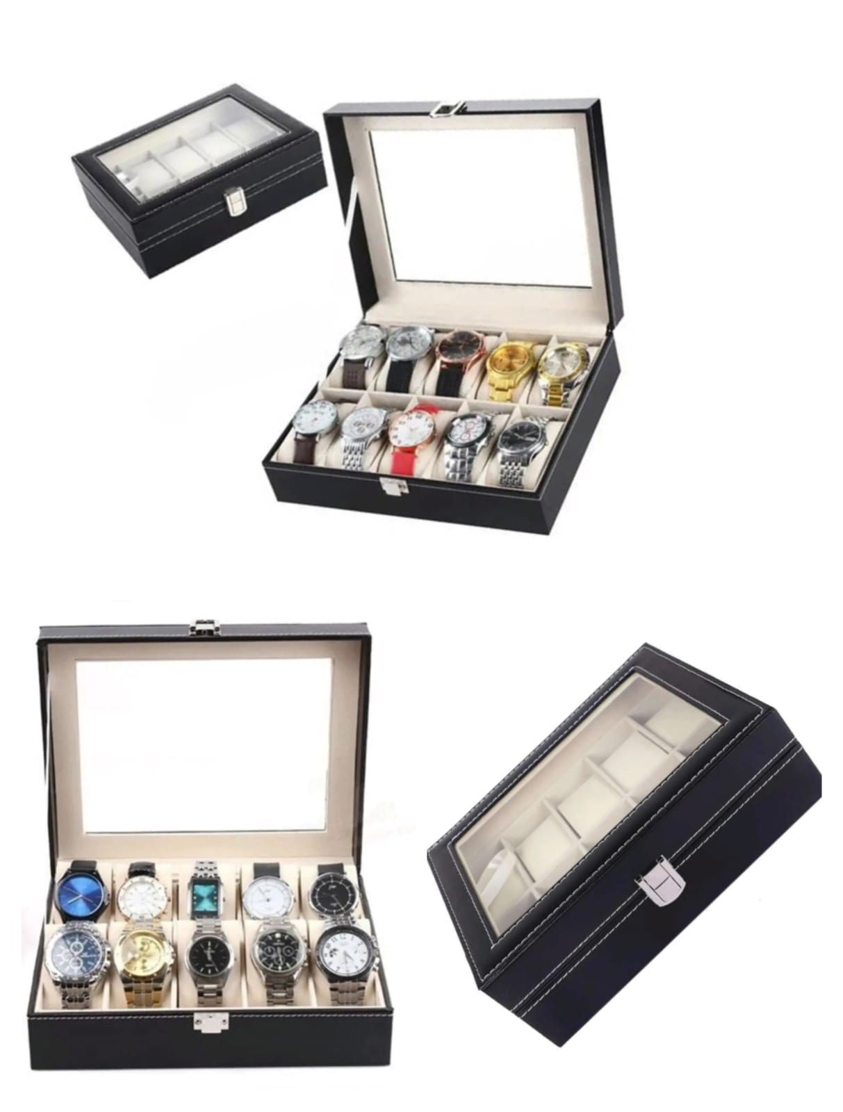 Furaha Finds 10 Slot Watch Organizer Storage Box  Vintage display case for watch collection, holds 10 watches securely.