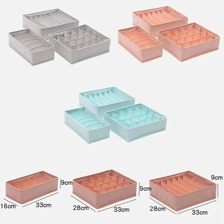 3Pcs Foldable Underwear, Bra, Socks, and Towels Storage Box Set – Multi-Compartment Wardrobe Drawer Clothes Organizer- Furaha Finds Kenya