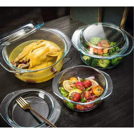 Signature High Quality Glass Casseroles with Glass Lids (Set of 3) | 0.7L, 1L, 1.5L Capacity- Furaha Finds Kenya