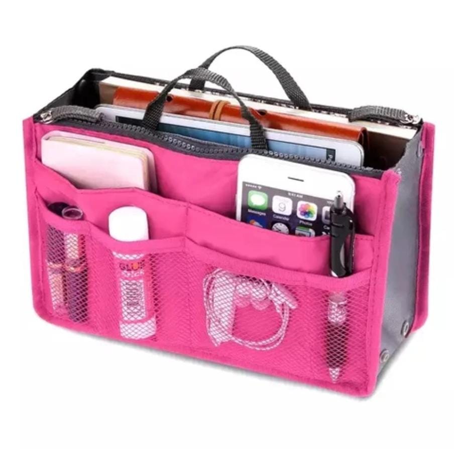 Bag Organizer Inserts with 14 Compartments and Zippers |Travel & Handbag Organizer, Multiple Colors, Size 28.5x18.5x10cm