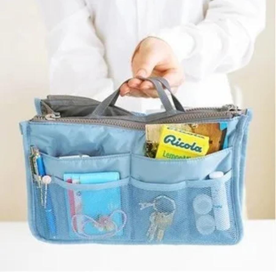 Bag Organizer Inserts with 14 Compartments and Zippers |Travel & Handbag Organizer, Multiple Colors, Size 28.5x18.5x10cm