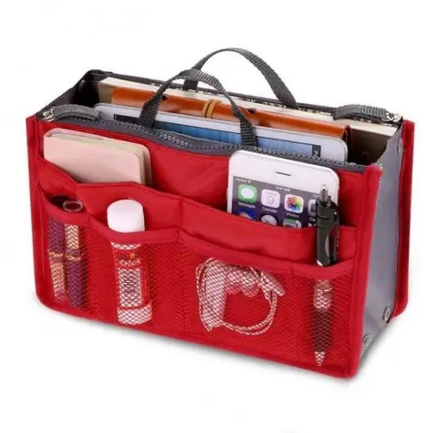 Bag Organizer Inserts with 14 Compartments and Zippers |Travel & Handbag Organizer, Multiple Colors, Size 28.5x18.5x10cm