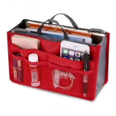 Bag Organizer Inserts with 14 Compartments and Zippers |Travel & Handbag Organizer, Multiple Colors, Size 28.5x18.5x10cm