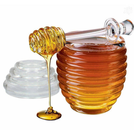 Acrylic Honey Dispenser Easy Pour No Drip Honey Server with Stand.- Furaha Finds Kenya