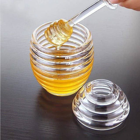 Acrylic Honey Dispenser Easy Pour No Drip Honey Server with Stand.- Furaha Finds Kenya